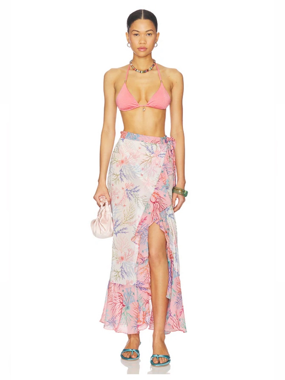 PatBO Anthropologie seaweed chiffon boho sarong beach coverup maxi skirt XL